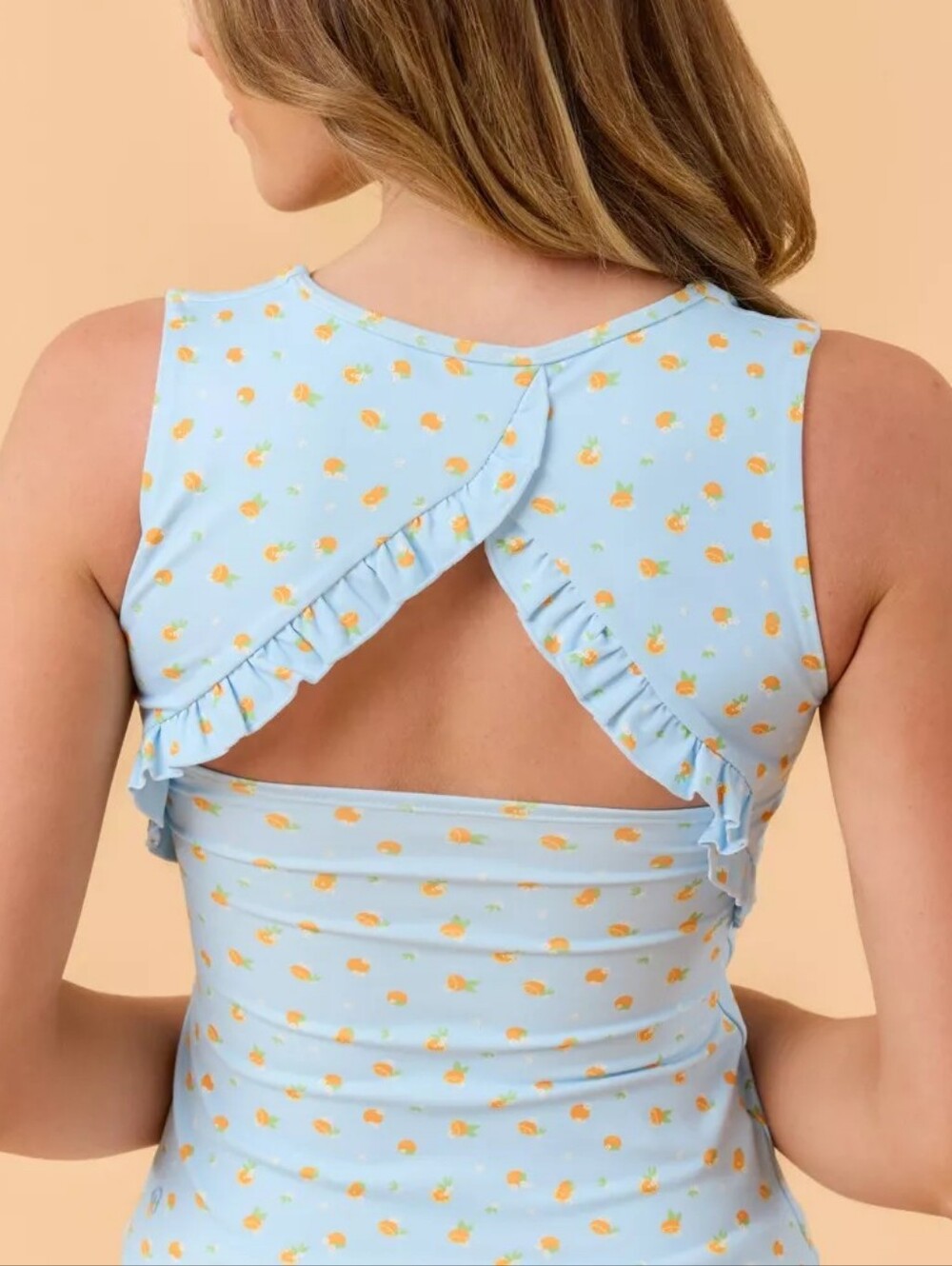 New Blogilates Ruffle Back Citrus Print Athletic Top